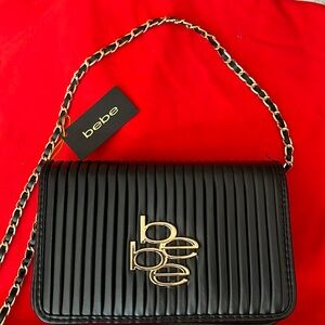 Beautiful Bebe Black Pleated Flap Crossbody